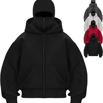 Men and women Balaclava Y2K Gothic Harajuku winter new item double hooded sweatshirt men's hooded mask zipper sportswear